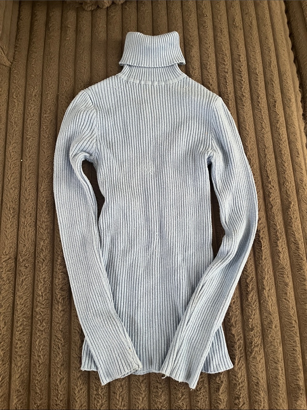 Classic Light Blue Ribbed Turtleneck Sweater